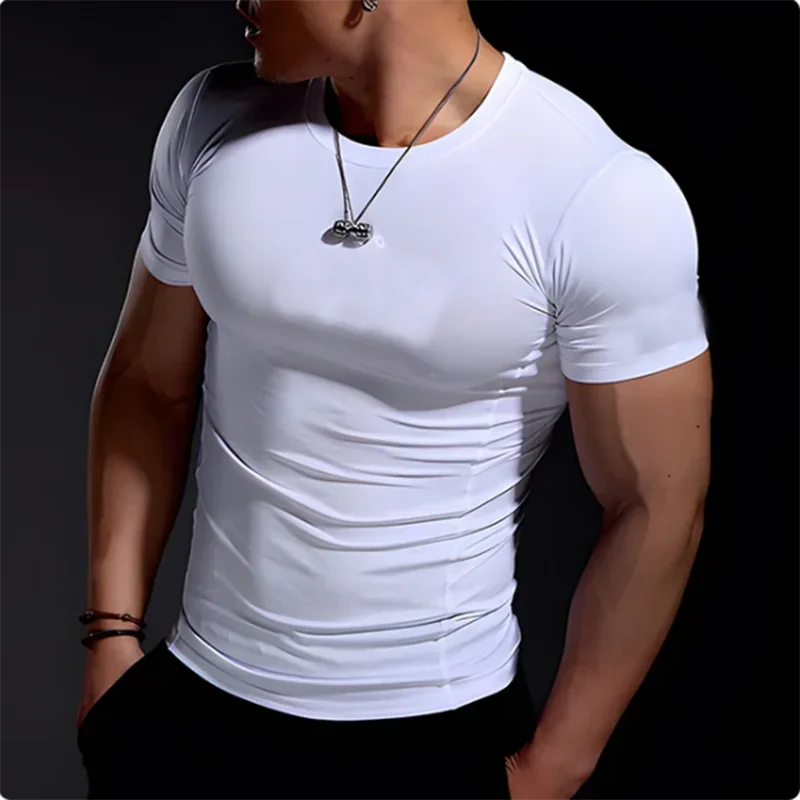 Camiseta deportiva ajustada para hombre de manga corta